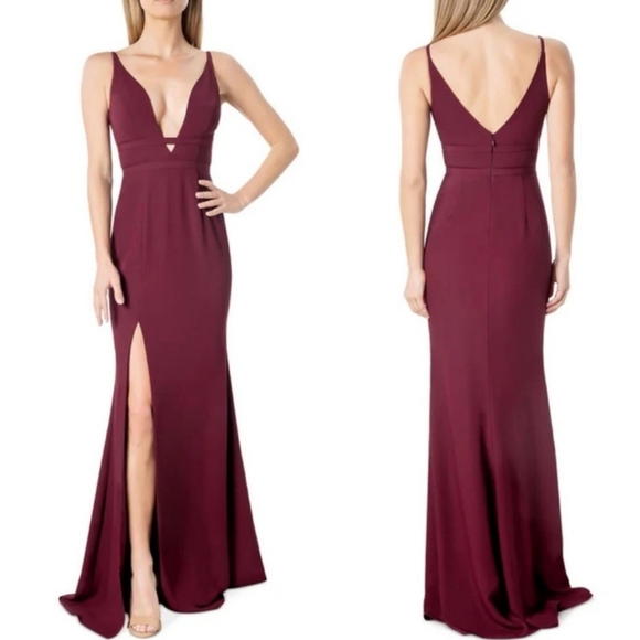 NWT Dress the Population Sz L Viola Burgundy Maxi Gown Dress - Picture 1 of 11